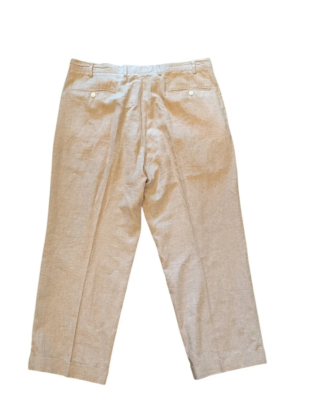 Alan Flusser Mens Linen Rayon Pleated Dress Pants Tan Khaki 38x30 Cuffed